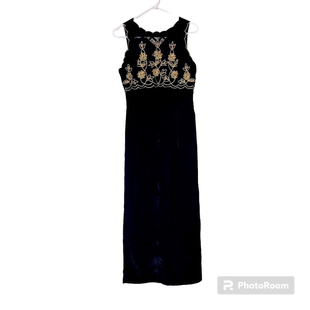 Vintage Scott McClintock Womens Velvet Maxi Dress 6P Sheer Gold Whimsigoth Y2K